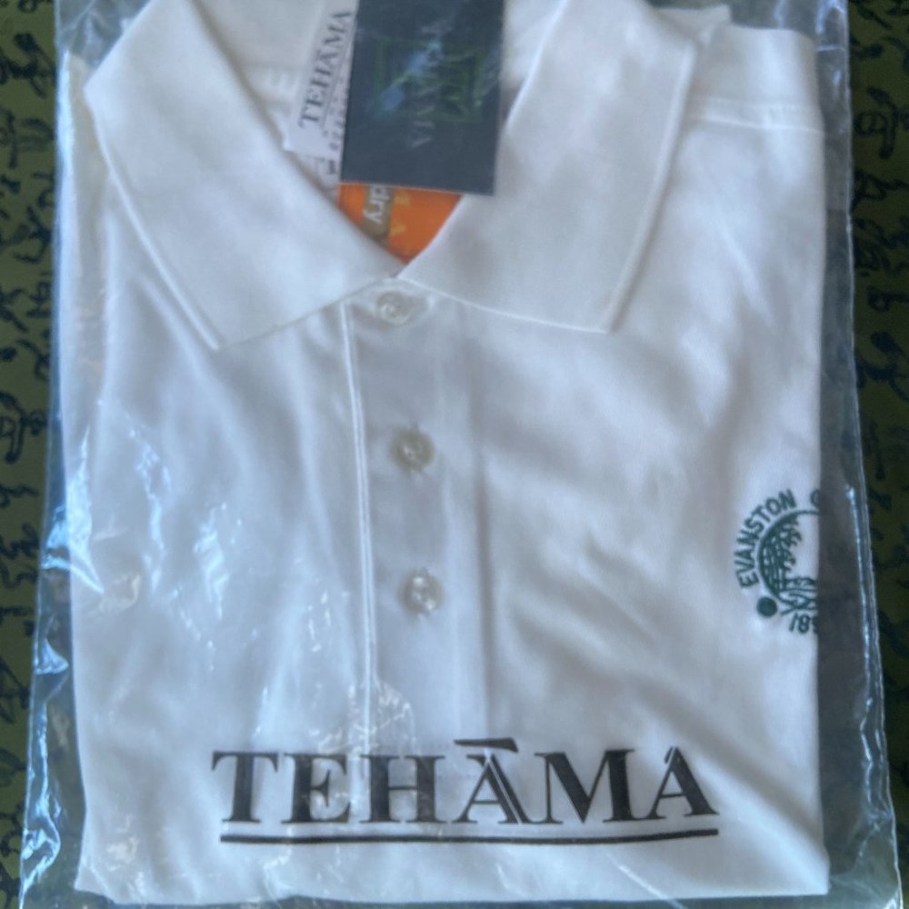 BRAND NEW WITH TAGS  MEN'S WHITE TEHAMA HANG 'EM DRY GOLF POLO SIZE LARGE